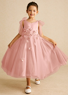 Azazie Minia Robe Demoiselle D'honneur Fillette Robe Trapèze en Mat Satiné Arc Rosette image1