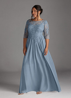 Azazie Harriet Mother of the Bride Dresses Dusty Blue A-Line Scoop lace Mesh Dress image10