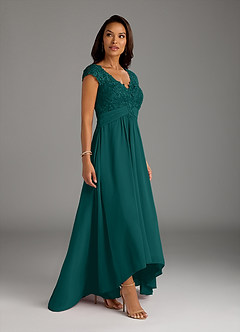 Azazie Irmeli Mother of the Bride Dresses Peacock A-Line Lace Chiffon Dress image2