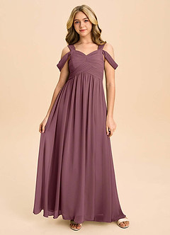 Azazie Lianne Junior Sangria A-Line Off the Shoulder Chiffon Dress image2