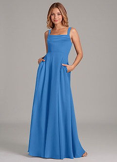 Azazie Shaude Bridesmaid Dresses Blue Jay A-Line Pleated Chiffon Dress image1