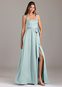 Azazie Elliott Brautjungfernkleider A-Linie mit Taschen Stretch-Satin Kleid Nebel image1