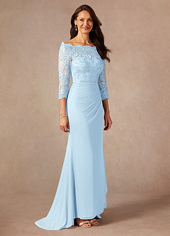 Azazie Rhonda Mother of the Bride Dresses Sky Blue Mermaid Off the Shoulder Mesh Dress image6