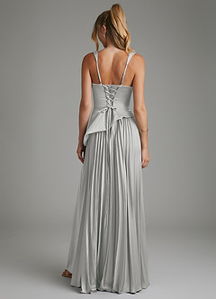 Azazie Stephanie Bridesmaid Dresses Silver A-Line Corset Stretch Satin Dress image2