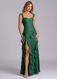 Azazie Sloane Bridesmaid Dresses Dark Green A-Line Sweetheart Neckline Floral Burnout Dress image6