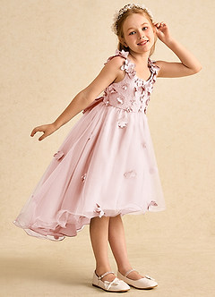 Azazie Tweety Flower Girl Dresses Blushing Pink A-Line Lace Tulle Dress image5