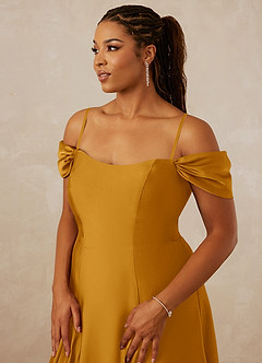 Christian Siriano Bridal for Azazie 1002 Bridesmaid Dresses Butterscotch A-Line Off the Shoulder Stretch Satin Convertible Dress image9