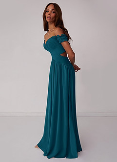 Barbie ♥ Azazie Bridesmaid Dresses Ink Blue A-Line Off the Shoulder Chiffon Convertible Dress image4