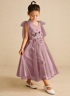 Azazie Minia Jurken voor bloemenmeisjes A-Lijn Jurk van Mat Satijn Boog Stoffige Roos image3