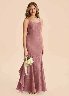 Azazie Lioren Junior Dusty Rose Mermaid Ruched Floral Burnout Dress image4