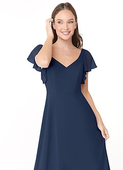 Azazie Syenna Bridesmaid Dresses Dark Navy A-Line Ruched Chiffon Dress image5
