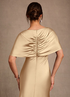 Azazie Dosia Mother of the Bride Dresses Champagne Sheath Pleated Stretch Satin Dress image5