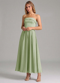 Azazie Lucienne Robes de demoiselle d'honneur Robe Trapèze en Satin extensible Plissé Vert Sauge image4
