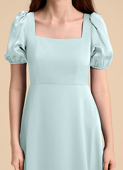 Azazie Briar Junior Sea Glass A-Line Bow Stretch Satin Dress image8