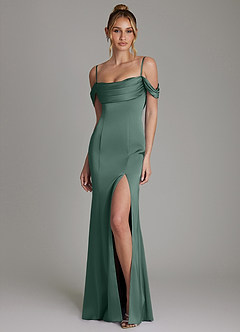 Azazie Nira Bridesmaid Dresses Eucalyptus Mermaid Corset Stretch Satin Dress image5