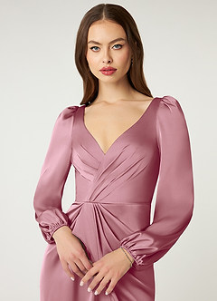 Azazie Mel Bridesmaid Dresses Vintage Mauve Sheath Long Sleeve Stretch Satin Dress image5