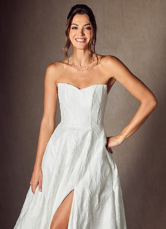 Azazie Gladiola Wedding Dresses Diamond White Ball-Gown Sweetheart Neckline Floral Burnout Jacquard Dress image3