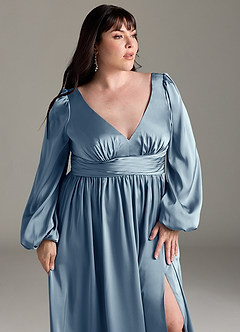 Azazie Norah Brautjungfernkleider A-Linie Stretch-Satin Kleid Staubblau image12