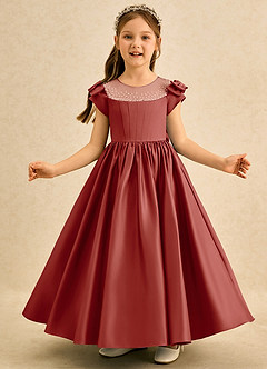 Azazie Toffee Abiti da Ragazza di Fiori Abito Stile Principessa in Raso Opaco Fiocco Terracotta image3