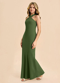 Azazie Doretta Junior Robe Fourreau en Mousseline de soie Plissée Olive image4