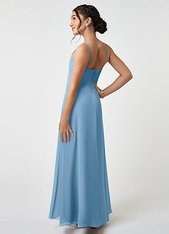 Azazie Collette Junior Steel Blue A-Line Ruched Chiffon Dress image4
