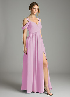 Azazie Lianne Bridesmaid Dresses Candy Pink A-Line Off the Shoulder Chiffon Dress image5