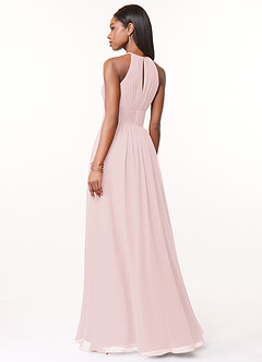 Azazie Bonnie Robes de demoiselle d'honneur Robe Trapèze en Mousseline de soie Trou de serrure froncé Rose Pâle image2