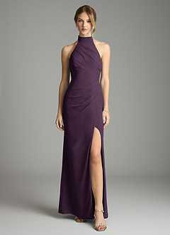 Azazie Jemma Bridesmaid Dresses Plum Sheath Pleated Chiffon Dress image1