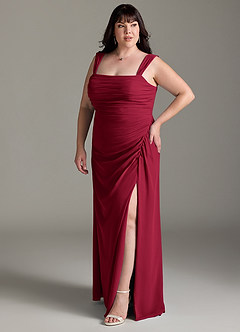 Azazie Jesaphine Bridesmaid Dresses Burgundy Sheath Bow Chiffon Dress image11