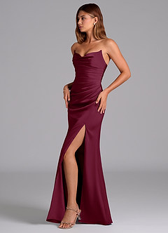 Azazie Claudelle Robes de demoiselle d'honneur Robe Sirène en Satin extensible Sans bretelles Mûre image3