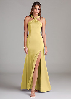 Azazie Rue Vestidos de damas de honor Vestido de Canario de Satén Elástico de Corte Sirena con Plisado image3