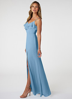 Azazie Natalia Brautjungfernkleider A-Linie Chiffon Kleid Stahlblau image3