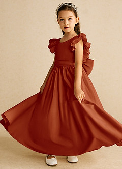 Azazie Piglette Flower Girl Dresses Paprika A-Line Bow Matte Satin Dress image2