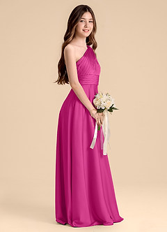 Azazie Charlize Junior Robe Trapèze en Satin extensible Plissée Fuchsia image5