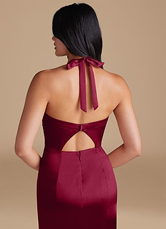 Azazie Emeria Bridesmaid Dresses Burgundy Sheath Side Slit Metallic Satin Dress image4