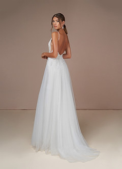 Azazie Celandine Wedding Dresses A-Line V-Neck Sequins Tulle Chapel Train Dress image5