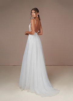 Azazie Celandine Vestidos de novia Vestido de Blanco Diamante Champán de Tul de Corte en A con Lentejuelas Cuello V image5