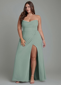 Azazie Johana Jurken voor bruidsmeisjes Converteerbaar Jurk van Chiffon met Zeemeermin Off-shoulder Zilveren Salie image16