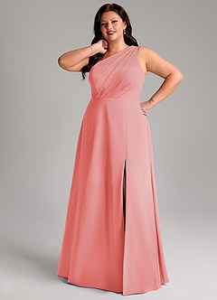 Azazie Phaedra Bridesmaid Dresses Coral A-Line One Shoulder Chiffon Dress image13