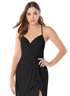 Azazie Aribella Bridesmaid Dresses Black Sheath Ruched Chiffon Dress image5