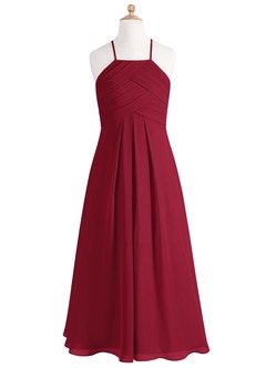 Azazie Ginger Junior Burgundy A-Line Pleated Chiffon Dress image7