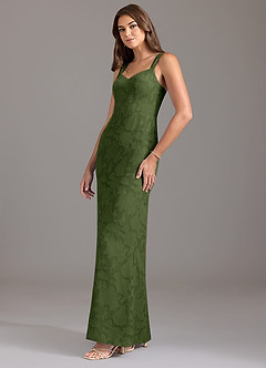 Azazie Denice Brudtärnklänningar Klä av A-Linje i Blommig Utbrändhet Plisserad Oliv image3