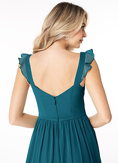 Azazie Stassie Robes de demoiselle d'honneur Robe Trapèze en Mousseline de soie Décolleté froncé Bleu Encre image6