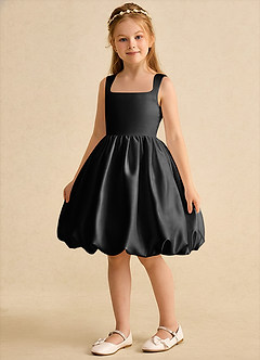 Azazie Nirvana Flower Girl Dresses Black Ball-Gown Ruched Matte Satin Dress image5