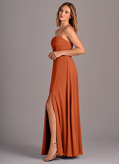 Azazie Carolyn Bridesmaid Dresses Burnt Orange A-Line Pleated Chiffon Dress image3