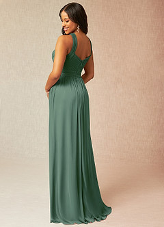 Azazie Hillian Bridesmaid Dresses Eucalyptus A-Line Halter Pleated Mesh Dress image4