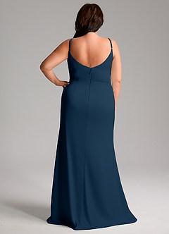 Azazie Deandra Bridesmaid Dresses Dark Navy Mermaid Pleated Stretch Satin Dress image8
