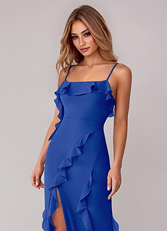 Azazie Malia Bridesmaid Dresses Royal Blue Sheath Ruched Chiffon Dress image2