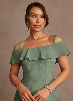 Azazie Marina Mother of the Bride Dresses Matcha A-Line Off the Shoulder Floral Burnout Dress image4