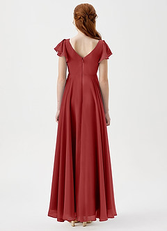Azazie Caria Junior Rust A-Line Pleated Chiffon Dress image4